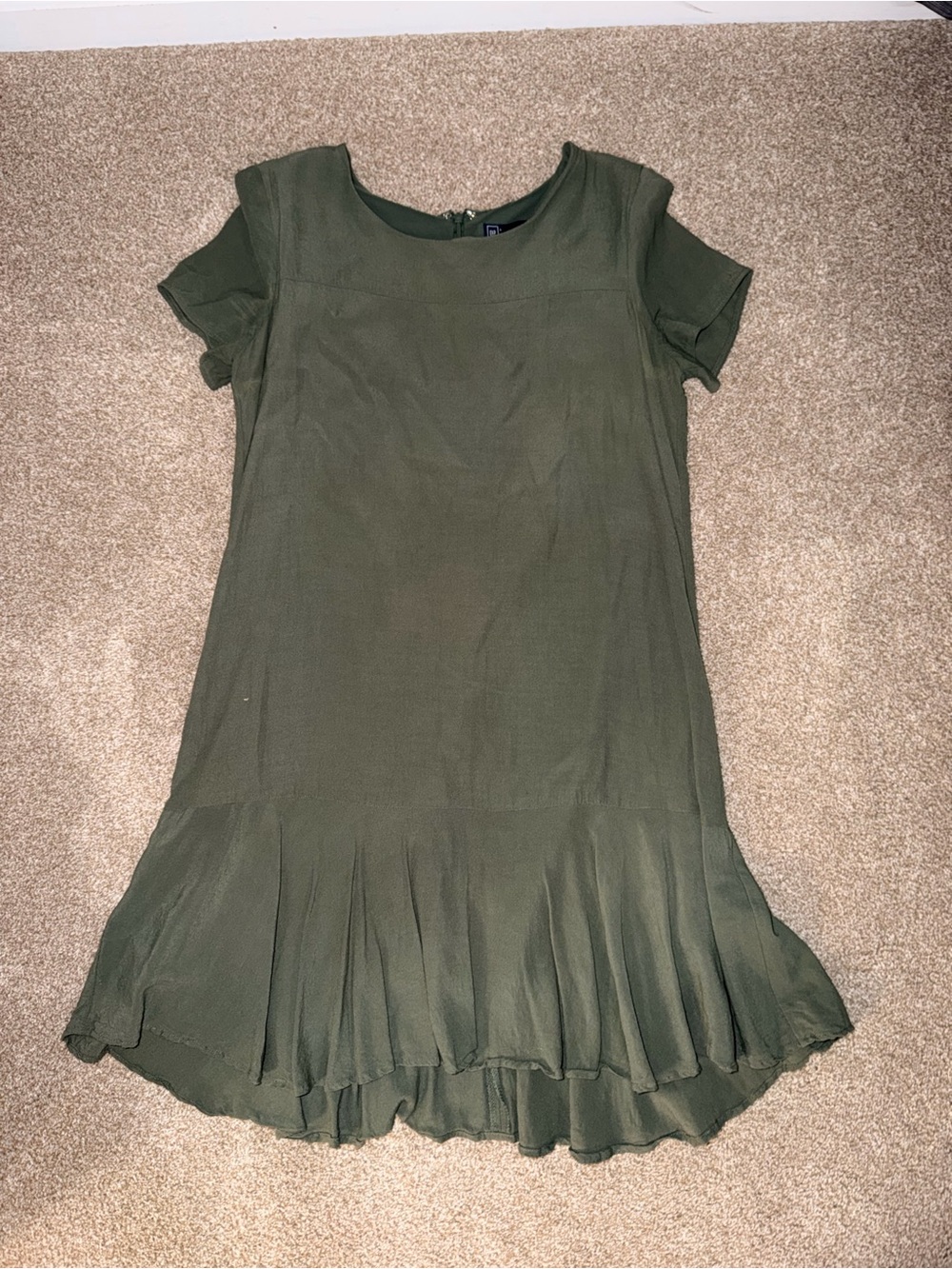 GAP Olive Green Short Sleeve Shift Dress with Pleated bottom